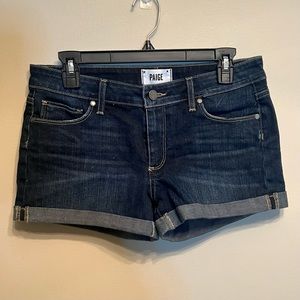 PAIGE Jimmy Jimmy Cuffed Shorts Dark Wash Mid Rise